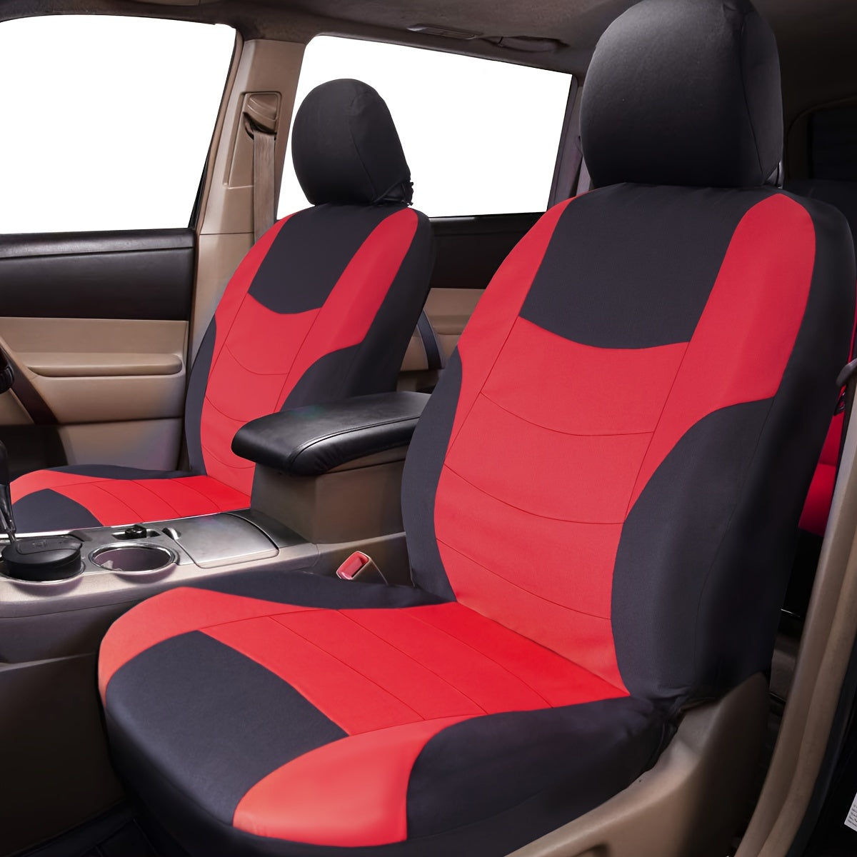 Polyester car seat cover set with sponge filler - breathable, comfortable, hand washable - suitable for all seasons.