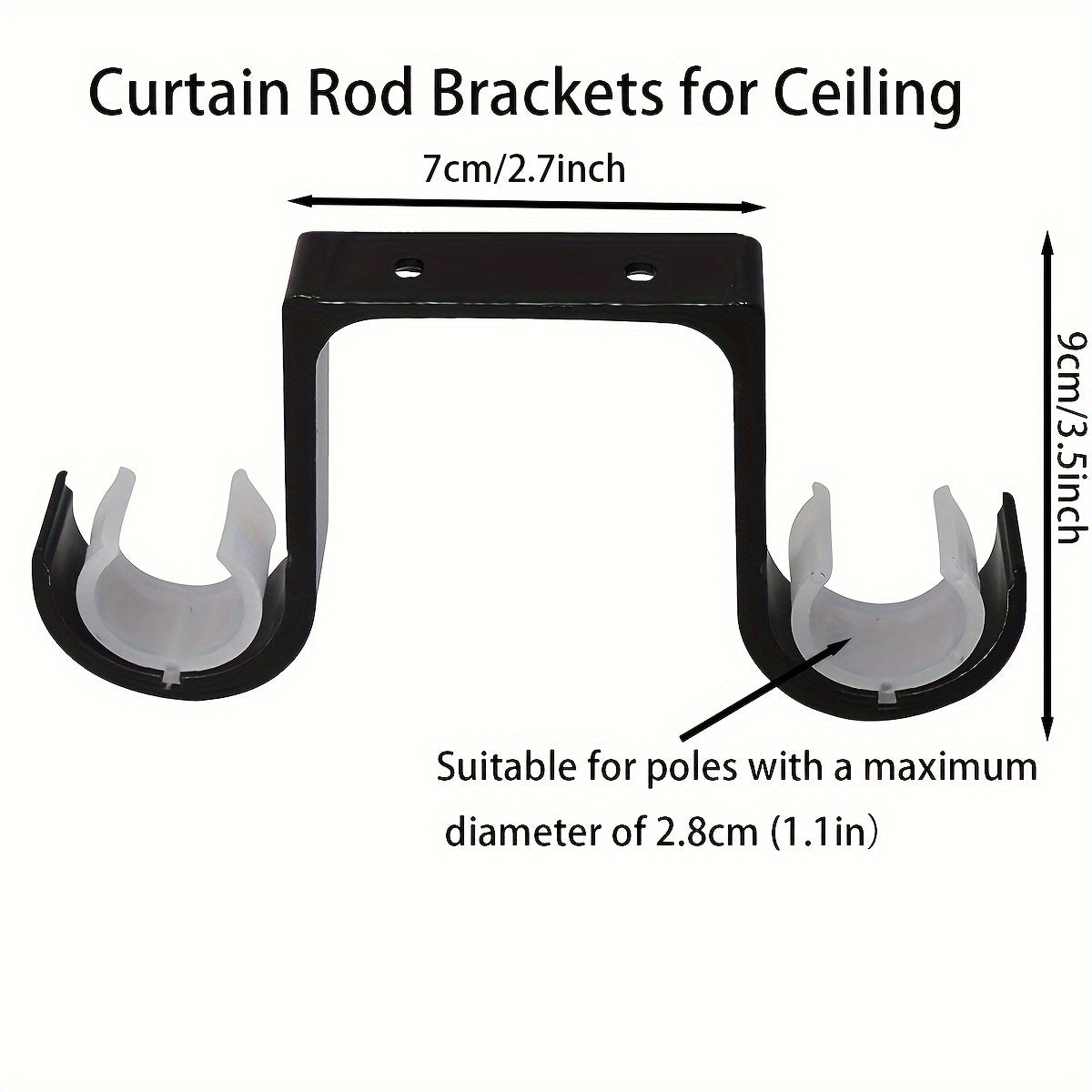 Two pieces of Metal Top Curtain Rod Thickening Brackets, perfect for mounting your Shower Curtain Rod or any other curtain. Includes 4 screws and plastic expansion tube for easy installation. Ideal for holding your curtain accessories and enhancing your