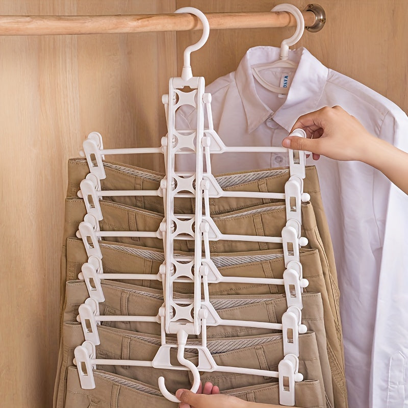 Single piece of Pants Hanger that is foldable, multi-layered, space-saving, and non-slip. It can be used as a Trouser Rack, Wardrobe Storage Rack, Magic Hanging Clothes Rack, and Multi-functional Storage Rack.