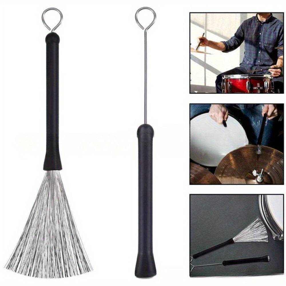 ProDrum Retractable Drum Brush Set in Black, ideal for Jazz drumming, includes durable percussion accessories for drummers.