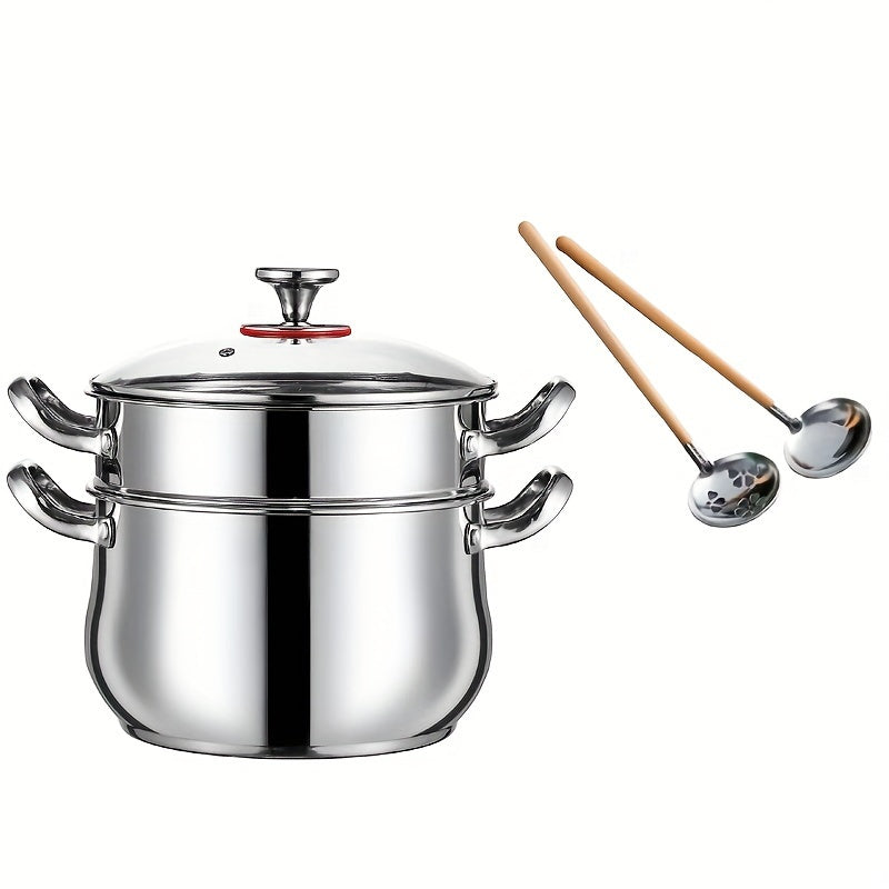 This versatile and durable 5-piece cookware set features double-layer construction for high-quality cooking results. Whether you're cooking for a restaurant, family, or outdoor adventure, this multi-functional steamer is designed to meet all of your