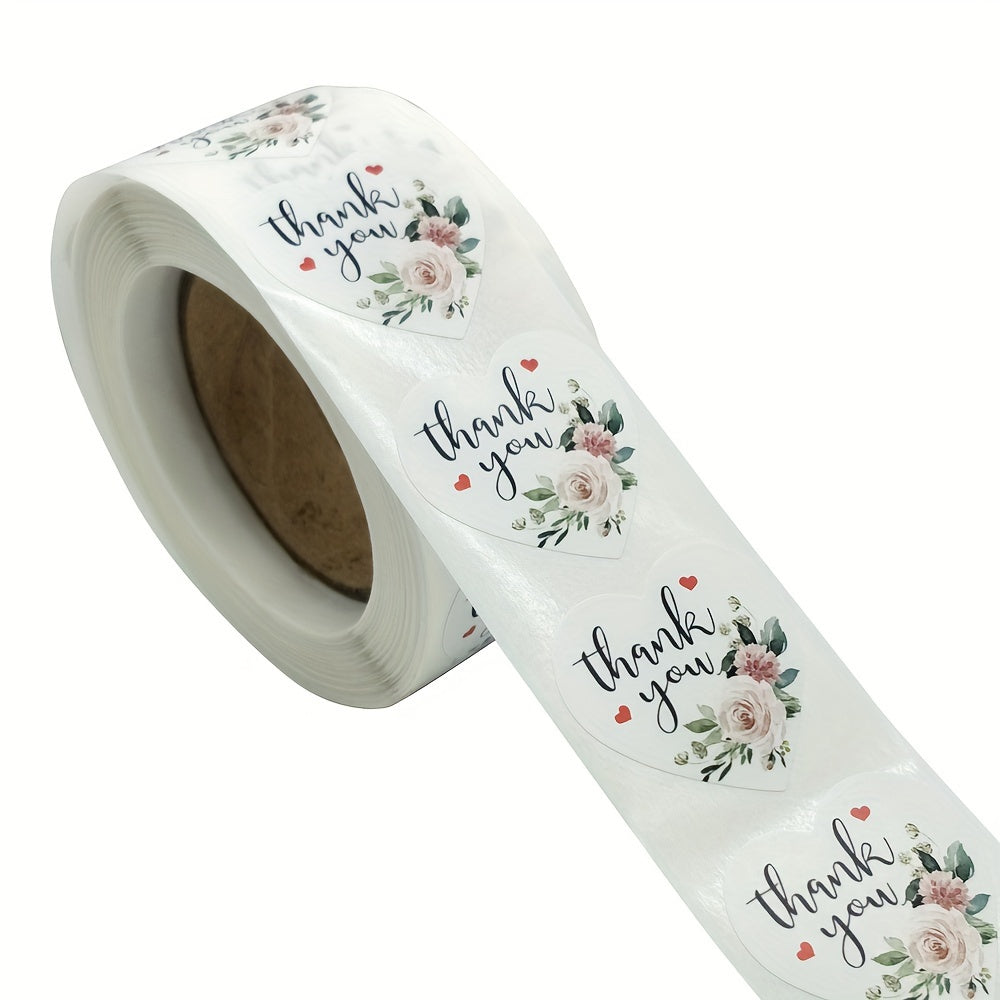 500 heart floral seal labels, glossy round paper stickers for wedding cards and envelopes.