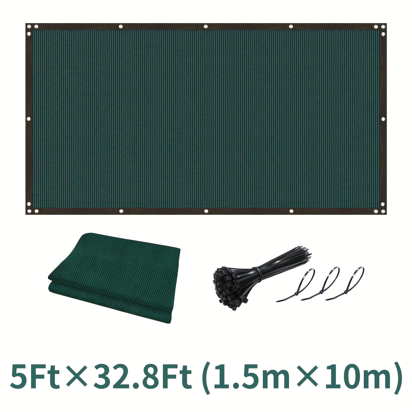 1pc Heavy-Duty Privacy Screen Fence for outdoor walls, gardens, patios, pools - Includes Zip Ties and is made of breathable anti-peeping wind protection mesh fabric in Green color.