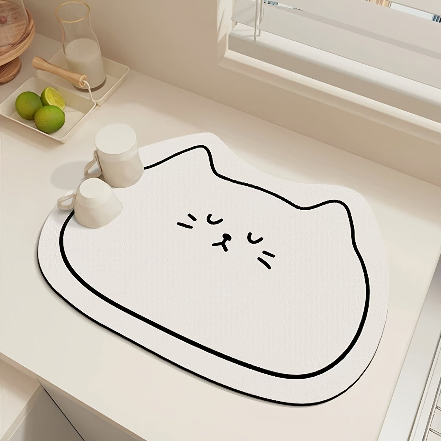 Festive Adorable Kitty Dish Mat: Ideal for Your Kitchen or Bathroom - Dimensions 39cm x 15.35inches