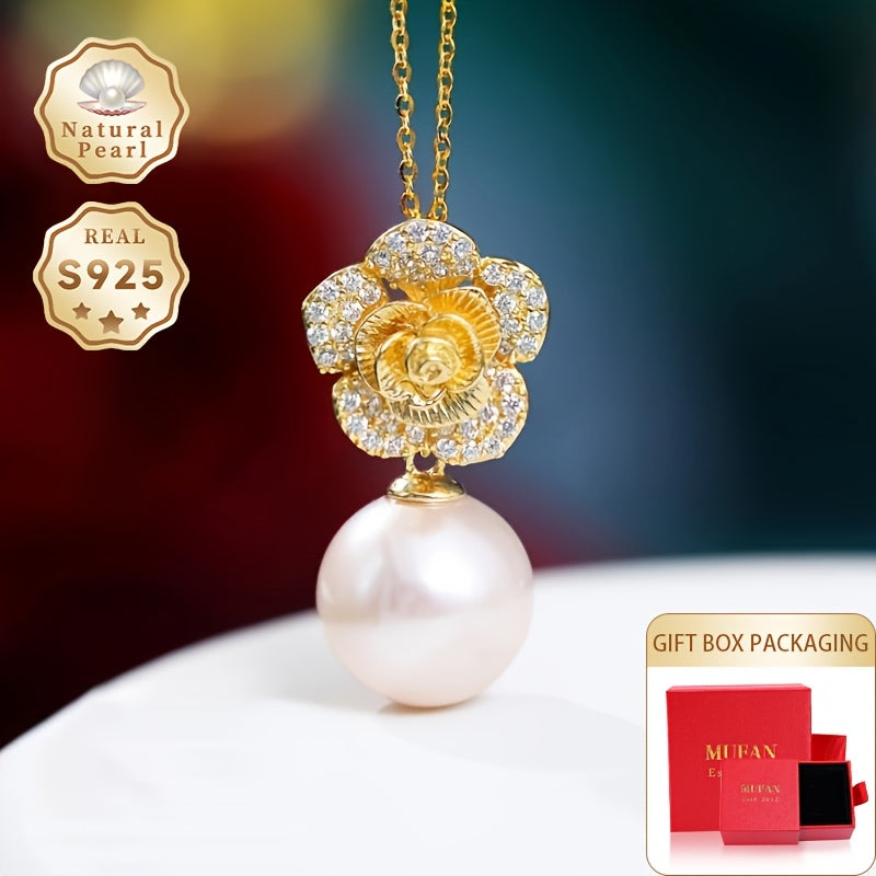 Enhance Your Gifting Experience with a Stunning Pearl Necklace for Women - Featuring a Flower Design with S925 Silver and 12-13mm Round Natural Freshwater Pearl. Each Necklace is Unique with Varying Shapes and Colors, making it a Perfect and Special Gift.