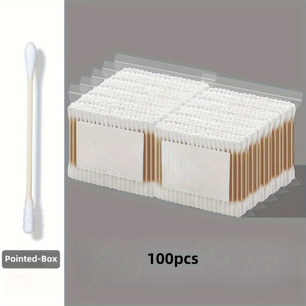 Box of 500 double-headed disposable swabs for ears, babies, and makeup removal.