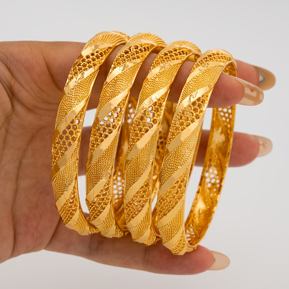 Set of 4: Stylish Gold-Tone Bangle Bracelets for Women - Ideal for Everyday Wear & Special Occasions, Versatile Jewelry for Any Season