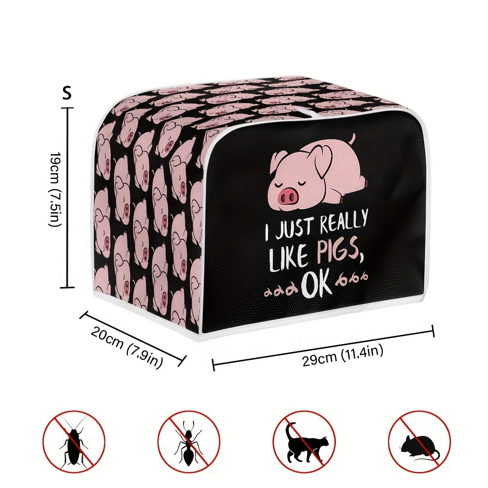 The Classic Pig Print Toaster Cover features 1 piece with 2 wide slots. It is dustproof, anti-fingerprint, and anti-oil, designed to protect your kitchen appliances. This machine washable cover is a high-quality gift for women, safeguarding your small