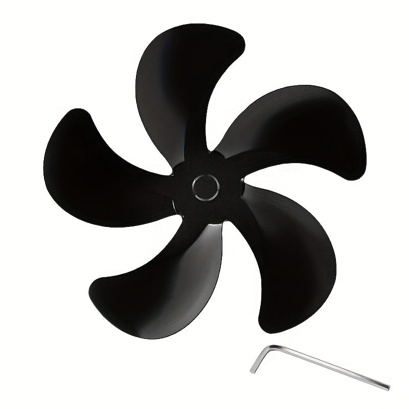 Replacement blades made of heat-driven aluminum alloy for a 5-blade stove fan, designed for wood burning fireplaces. These accessories are compatible with the fan to keep it running efficiently.