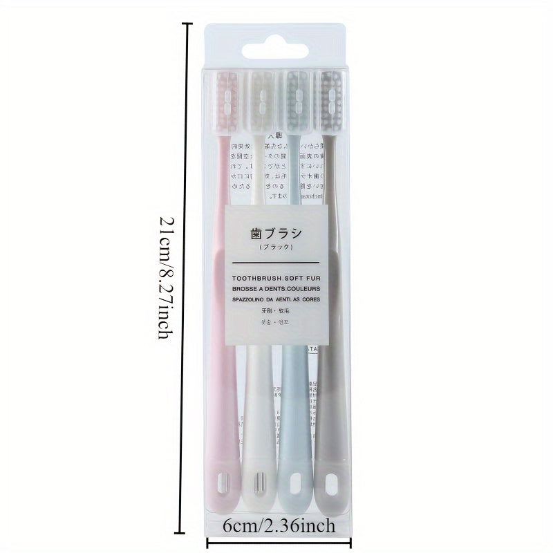 4 Japanese macaron-colored toothbrushes with soft bristles and protective covers for portable and professional dental care for adults.