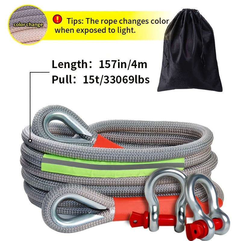 Durable Off-Road & SUV Towing Rope Set with U-Hooks and Storage Bag - 33,0.0g Capacity, Multiple Lengths (3.99m, 5.0m, 6.98m, 8.99m), Heavy-duty Trailer Hooks