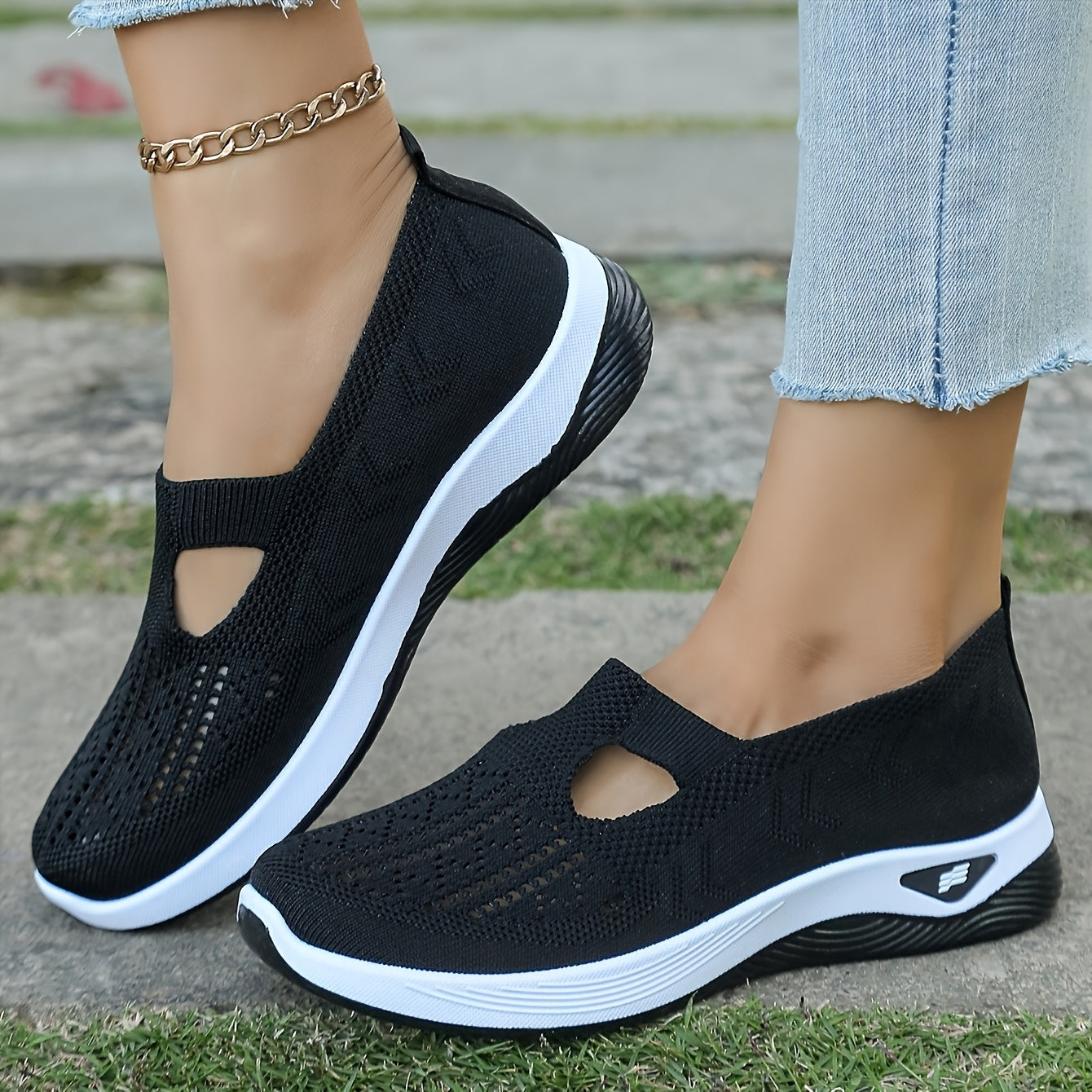 Breathable mesh slip-on sneakers with PVC sole, fabric insole, and lining for stability and comfort. Perfect for casual outdoor wear in spring and summer. Features cut-out patterns and