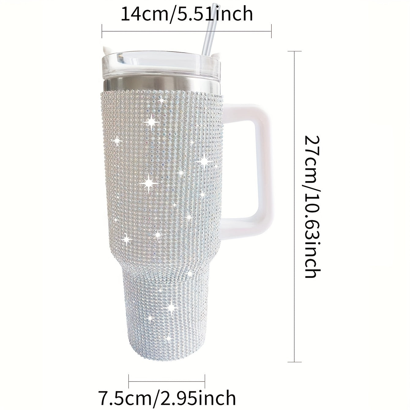 1pc Sparkling Studded Tumbler: Stainless steel, 40oz, insulated with lid and straw. Portable for car, home, office. Great for summer and travel, perfect for birthday gifts.