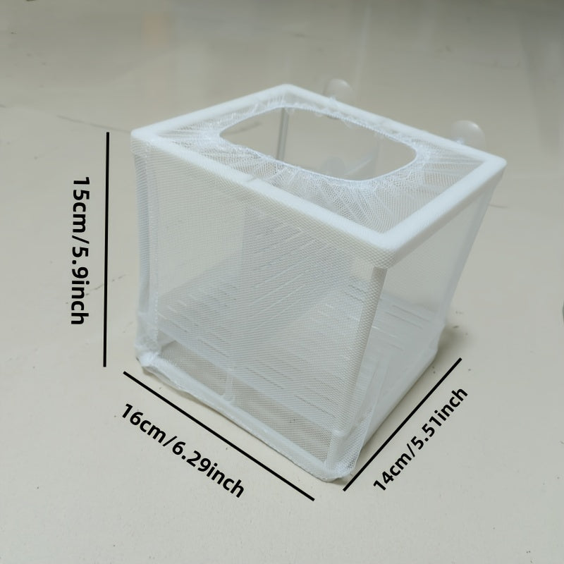 Transparent aquarium fish breeder box for hatching eggs and incubating fish, made of durable plastic. Hand washable with visible construction. Perfect for fish egg incubation.