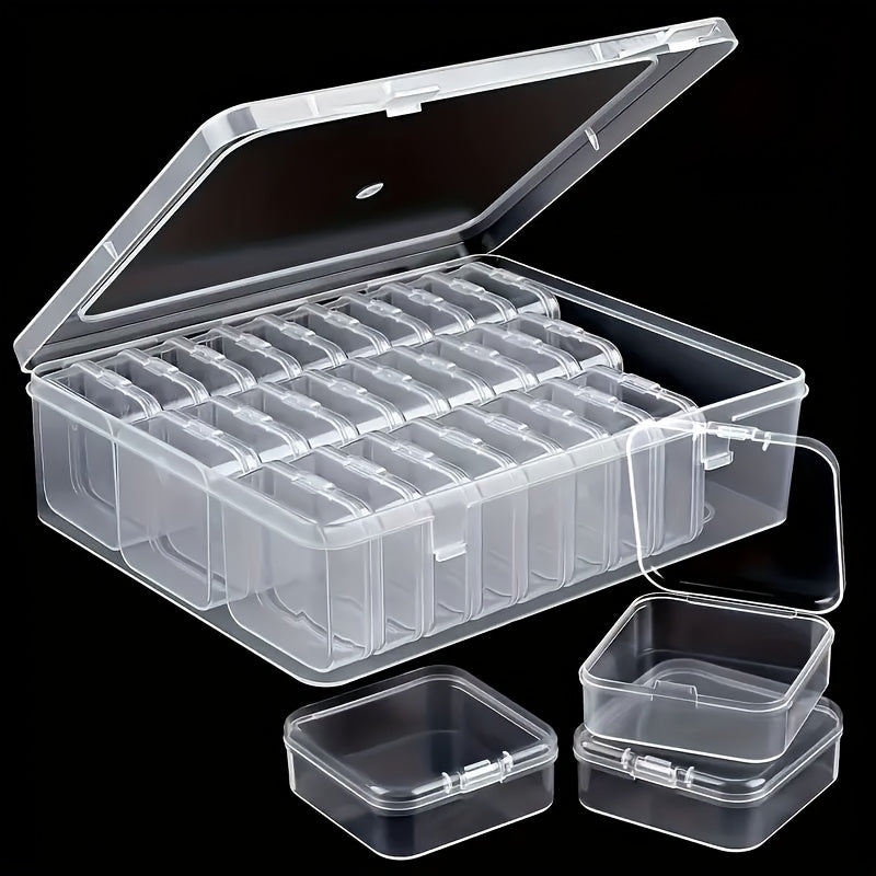 Spacious jewelry box with 30 compartments, clear plastic storage for pearls and small items.