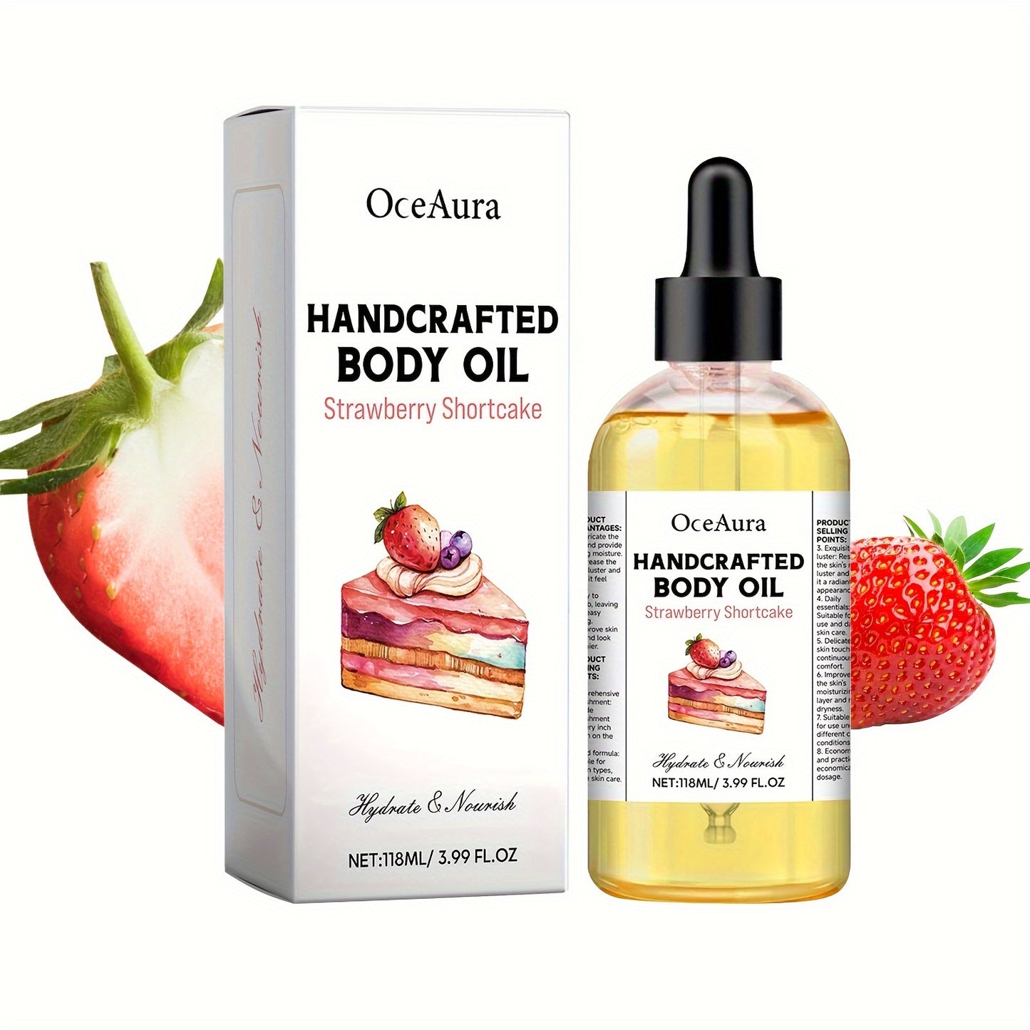 105ml of Strawberry Bliss Body Oil hydrates and softens skin with coconut, olive, and glycerin. Fragrance-free for sensitive skin.