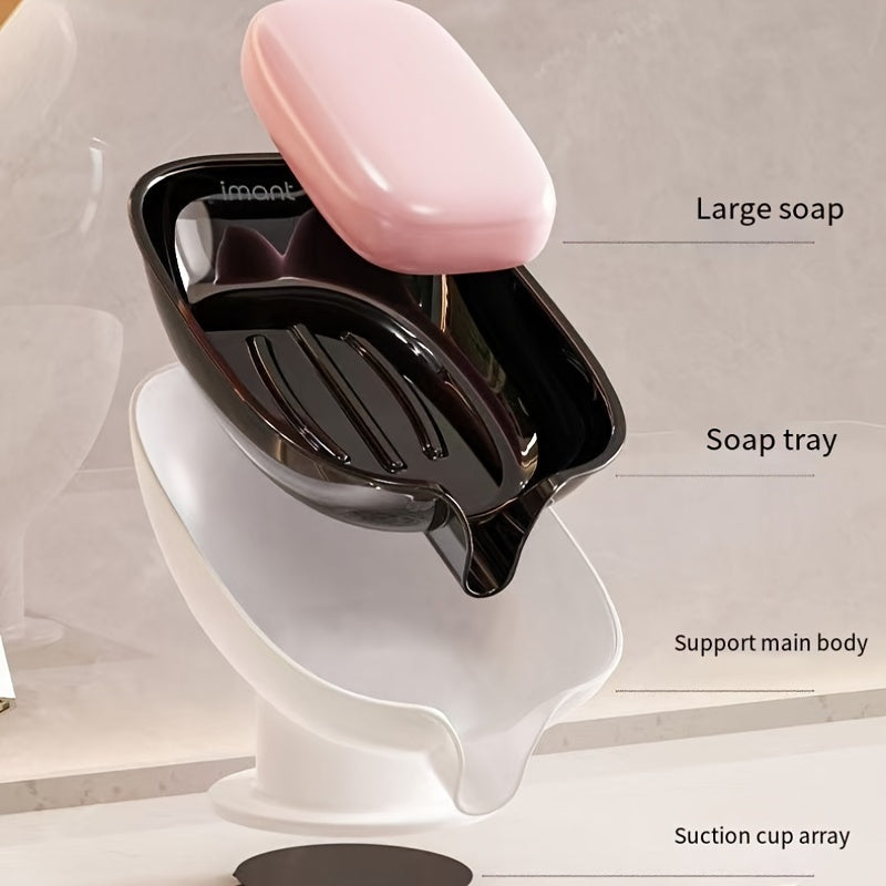 Durable plastic oval soap dish with an elegant, self-draining design for bathroom use.