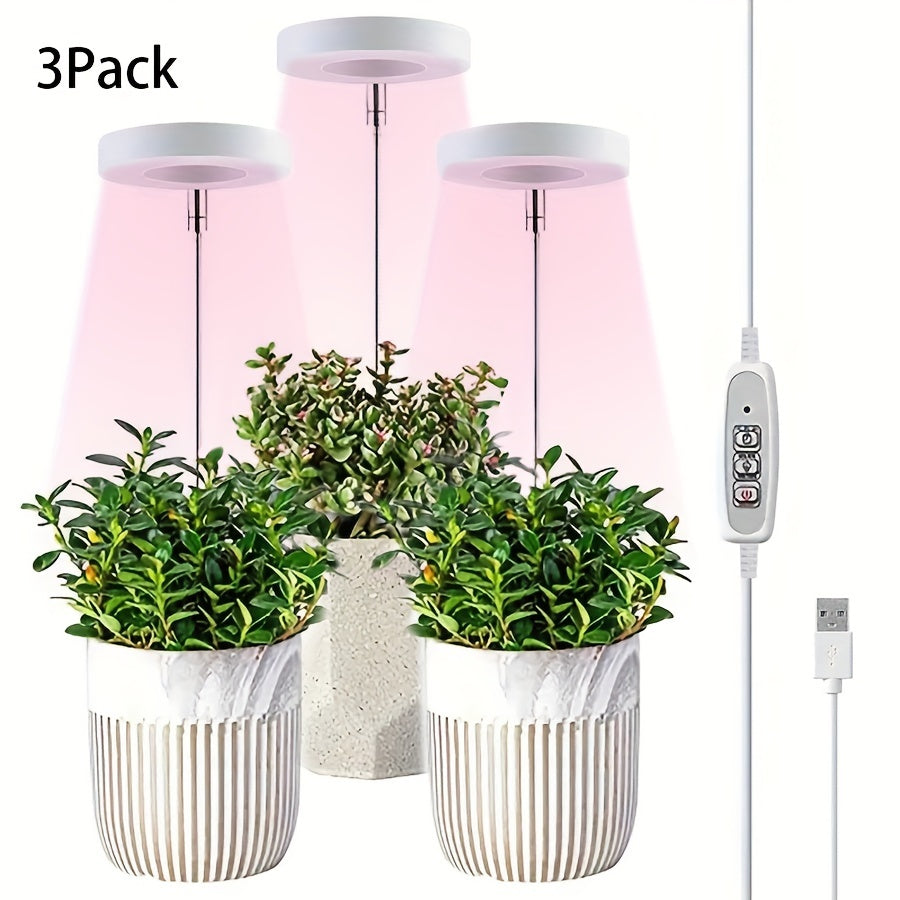 3pcs, Height & Angle Adjustable LED Grow Light with Auto Timer for Seedlings and Succulent.