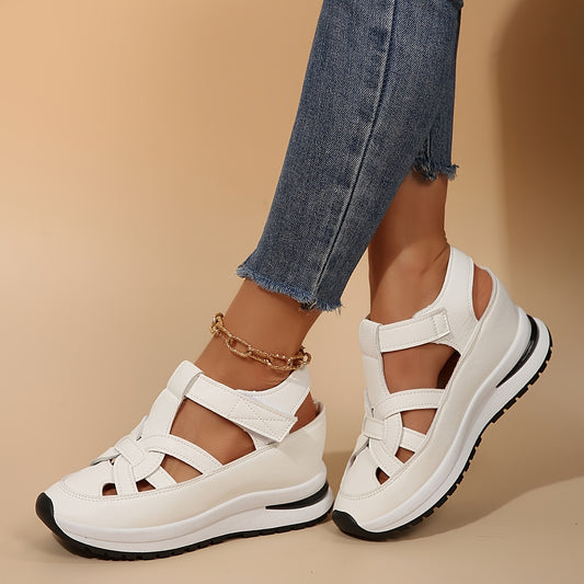 Comfortable women's fashion sandals with magic tape straps, open toe, solid color, PU upper and TPR sole - perfect for the beach.