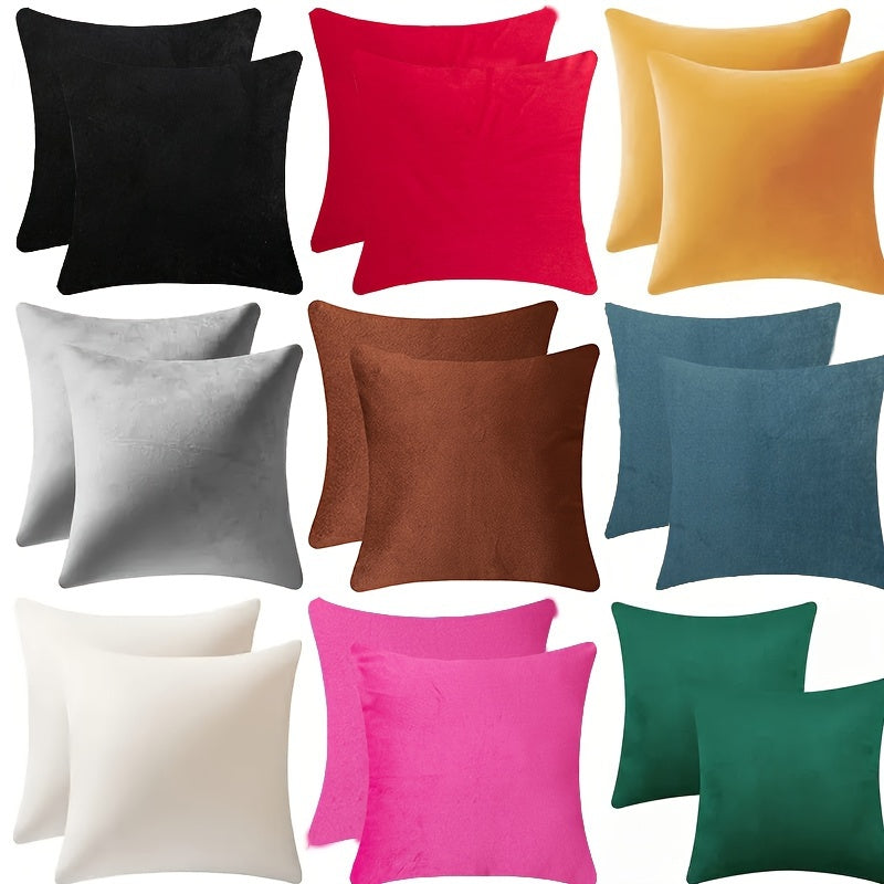 Set of 2 Nordic style plain velvet pillowcases in versatile candy colors, perfect for decorating living room, bedroom, sofa, or car. Each pillowcase measures 45*45cm/17.7*17.7in and does not include a pillow core.