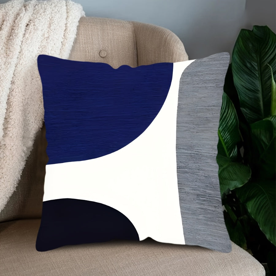 Chic Navy Blue & White Geometric Throw Pillow Cover, 1 Piece, 44.96cm Square, Modern Boho Decor with Zipper Closure, Made of Machine Washable Polyester, Perfect for Living Room & Bedroom - Insert not Included