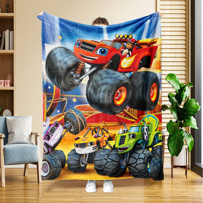 Stay warm and cozy with this adorable Cartoon Truck Pattern Printed Flannel Throw Blanket. Perfect for snuggling up on the couch, bed, sofa, car, office, camping, or while traveling. This versatile blanket makes a great gift for any occasion and is