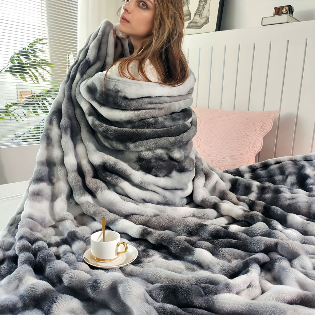 Tie-Dye Ultra-Soft Faux Rabbit Fur Throw Blanket: Plush, Cozy, and Machine Washable for Couch, Bed, or Living Room - Provides All-Season Warmth and Comfort