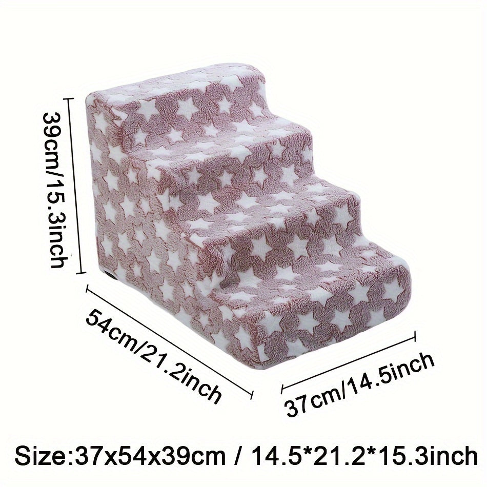 Small to medium dog pet stairs with non-slip sponge, removable cartoon design, available in 3-step or 4-step.