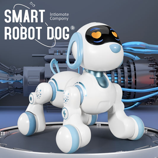 GRAXGROW Smart Robot Dog - Interactive RC Toy with Infrared Remote, Programmable Stunts and Music, USB Rechargeable, Blue and White, Durable ABS, Ideal for Kids 3+ | Engaging Early Learning