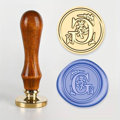 1 set of a 26-letter series Wax Seal Stamp with a Retro Wood Handle and Brass Head for various uses such as Thanksgiving Cards, Envelopes, Gift Wrapping, and Wedding Invitations featuring a