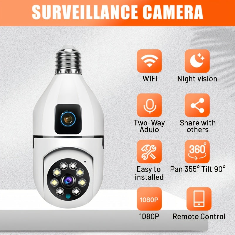 Experience ultimate peace of mind with the YIIYRY 1pc 1080P Dual Lens Smart Security Camera. Featuring night vision, two-way audio, remote viewing via smartphone, Wi-Fi connectivity, USB power options, and cloud/SD card storage. Take control with pan and