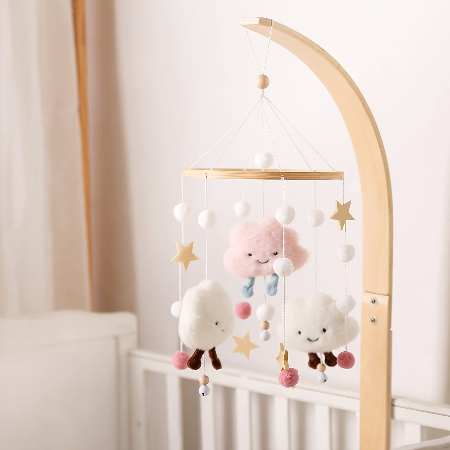 Handmade Plush Clouds and Stars Bed Bell Wind Chimes for Kids,  Soothing Ornaments for Children's Beds, Decor for Kids' Rooms