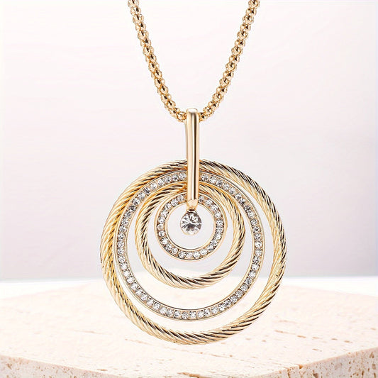 Retro Style Stainless Steel Pendant Necklace with Golden Pendant, a long chain necklace designed for women. Perfect as a sweater chain or as a unique piece of jewelry, this necklace would also make a great birthday gift.