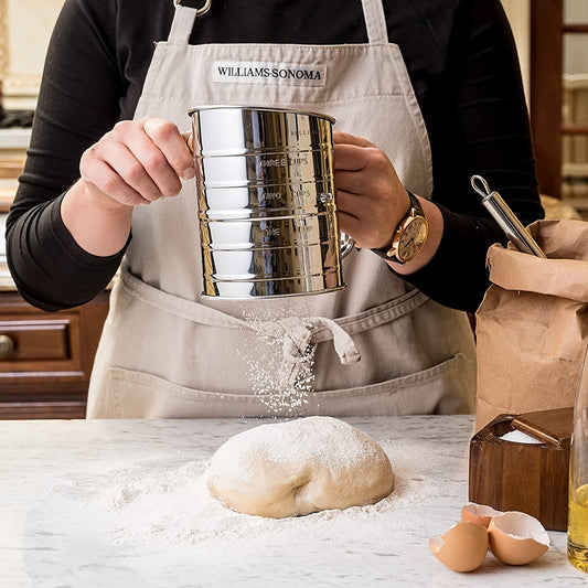 Get the Stainless Steel Cup Flour Sifter with Scale Filter, 3 Cup Capacity, Hand Crank, 4 Wire Stirrers, Buffer Ring, Plastic Handle, Stamping Measurement and 20 Fine Meshes - a Popular Baking Tool Choice