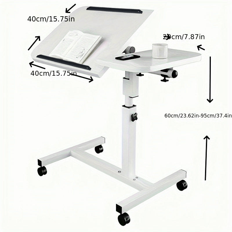 Height adjustable and rotatable bedside table made of hardwood fiberboard and metal frame, suitable for dorms and homes. Easy to assemble.