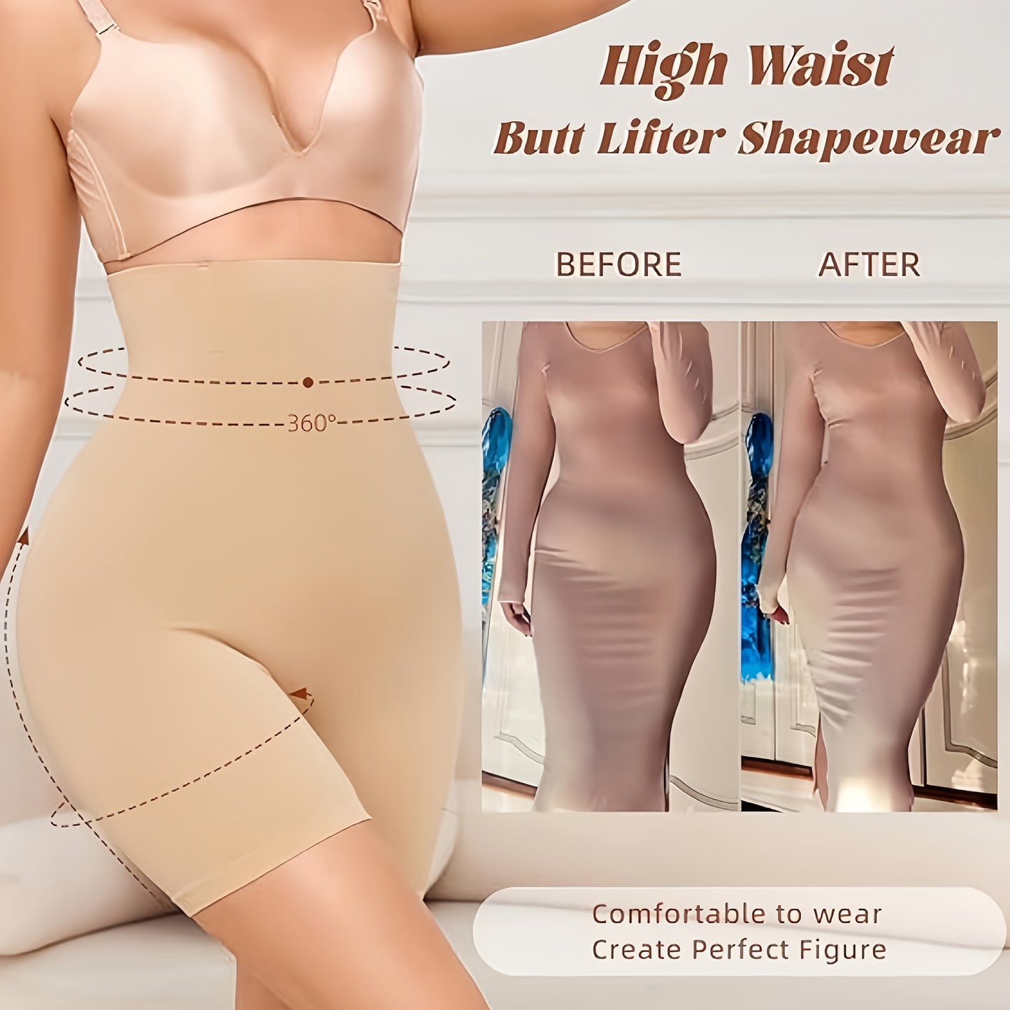 High-waist shapewear shorts for women: Seamless, tummy control, compression, butt lifting, postpartum waist trainer. Made of comfortable polyester for all-season wear.