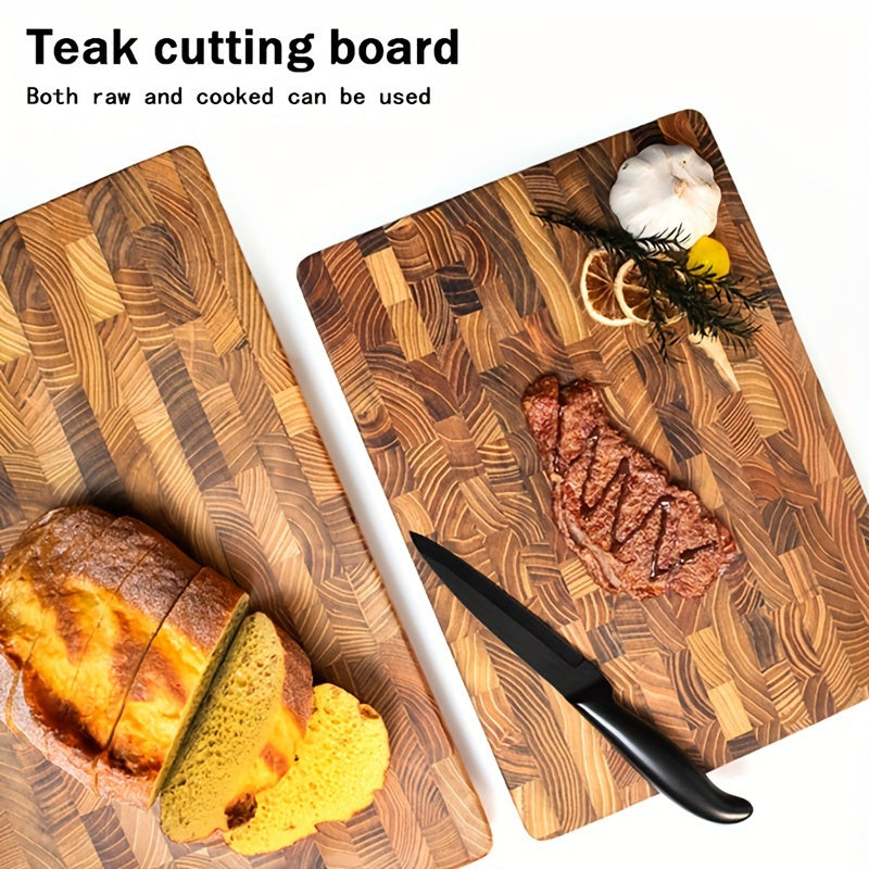 Durable Teak Wood End Grain Chopping Block, Safe for Food Preparation, Sturdy Butcher's Board, Handy Kitchen Essential, Perfect for Holiday Hosting.