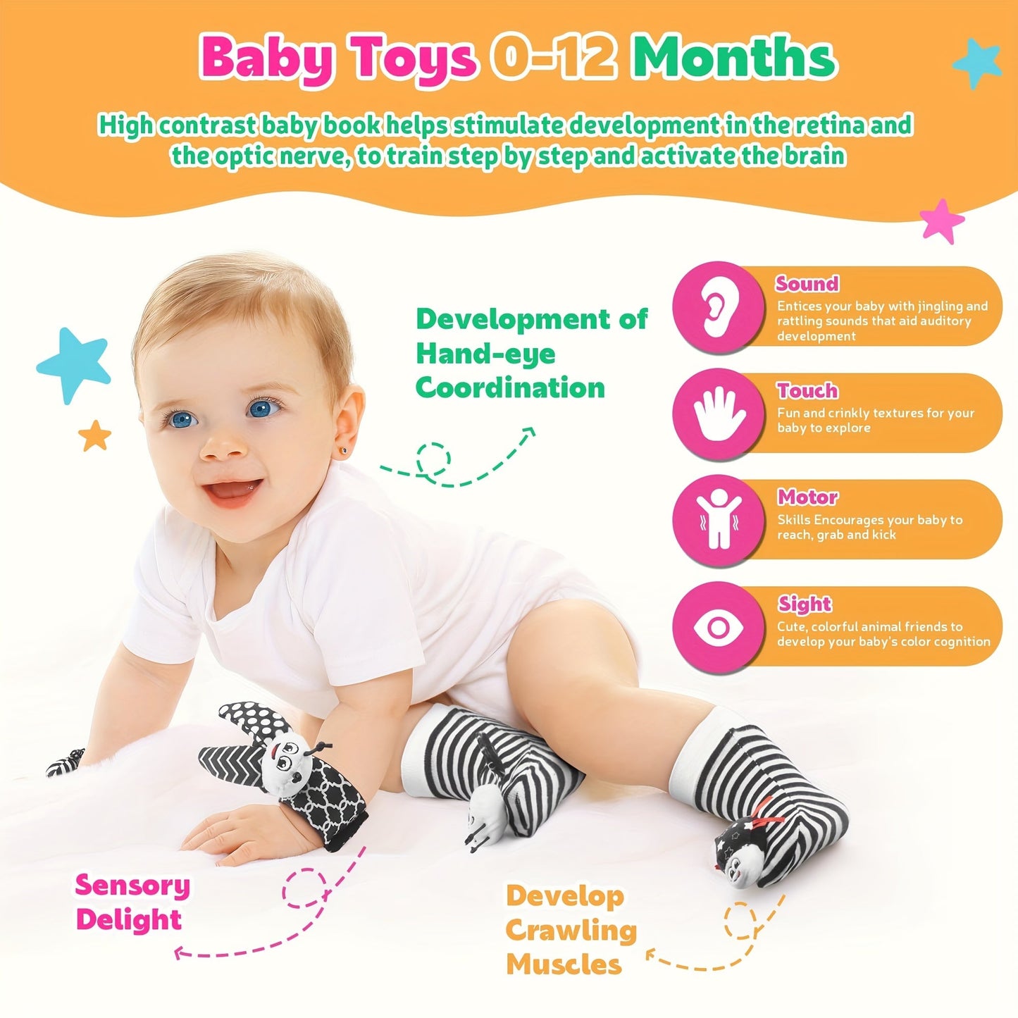 Rattle Socks for Babies, Educational Toys for Boys and Girls Ages 3-12 Months