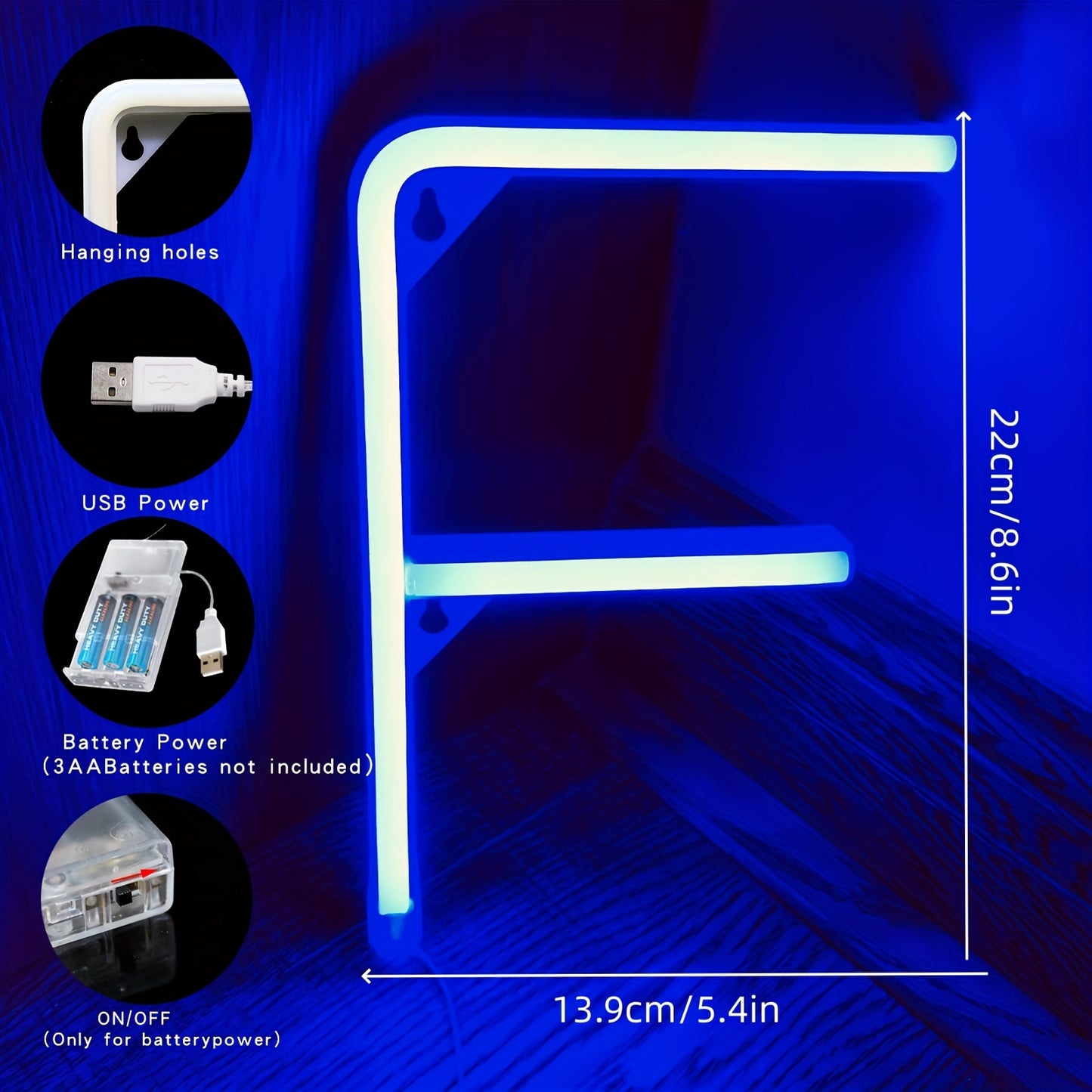 Neon LED letter light sign, powered by USB or batteries, perfect for bedroom decor or special occasions.