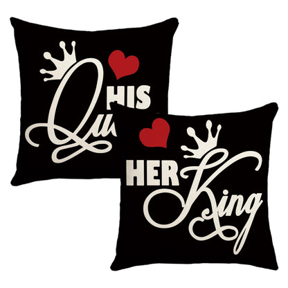 Set of 2 Lover's Throw Pillow Covers with Hearts and Crowns, Valentine's Day and Anniversary Gifts, Home Decor for Couch, Sofa, Living Room, Bedroom, 44.96*44.96cm each, Pillow Inserts not included