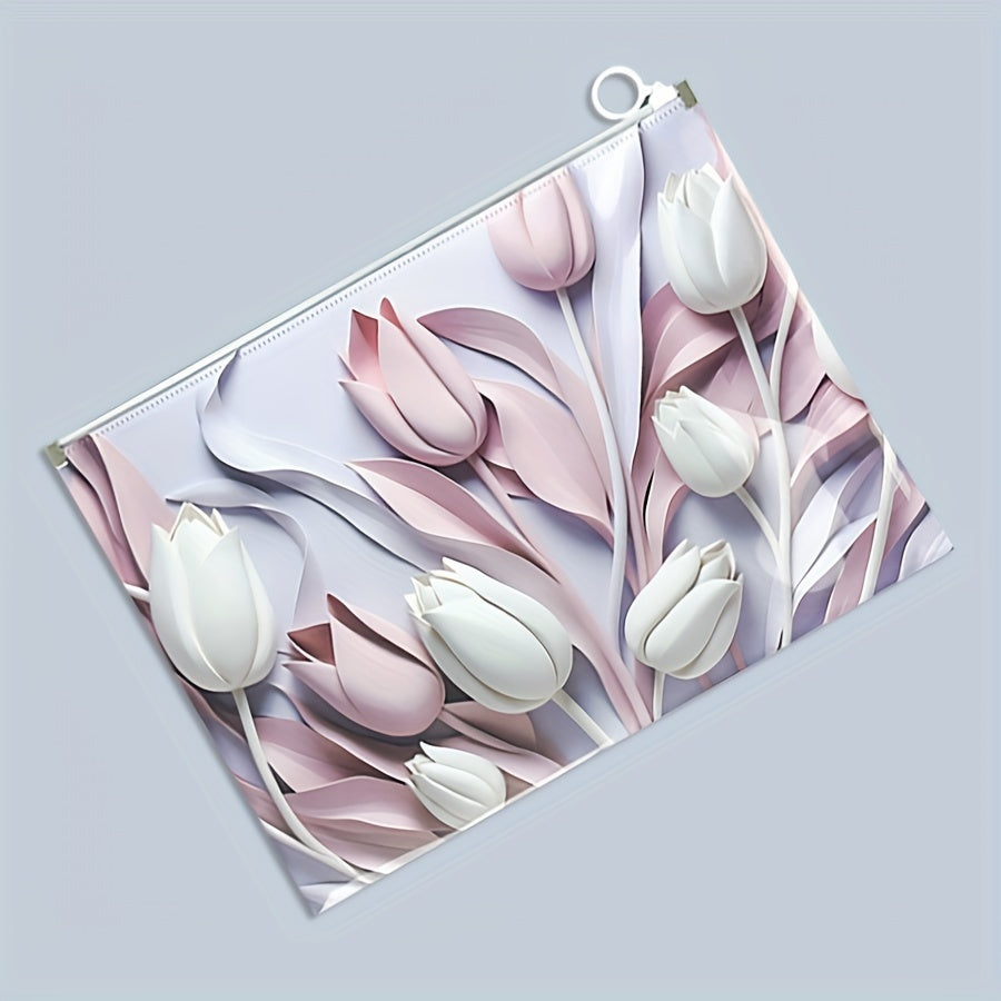 1pc Classic Style A4 Document Holder made of durable PP material with a 3D tulip design, ideal for organizing office materials.