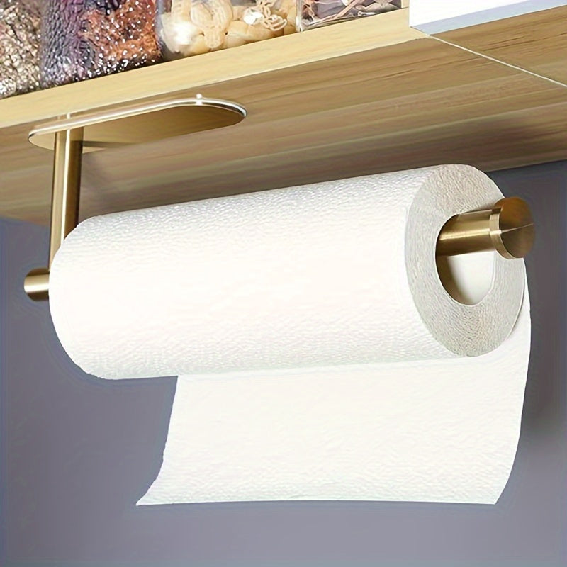 Paper Towel Holder for Under Cabinet Mounting, Versatile Silvery Design with Optional Drilled or Self-Adhesive Installation, Stainless Steel Holder for Paper Towel Rolls, Ideal for Kitchen, Pantry, or Bathroom Organizing