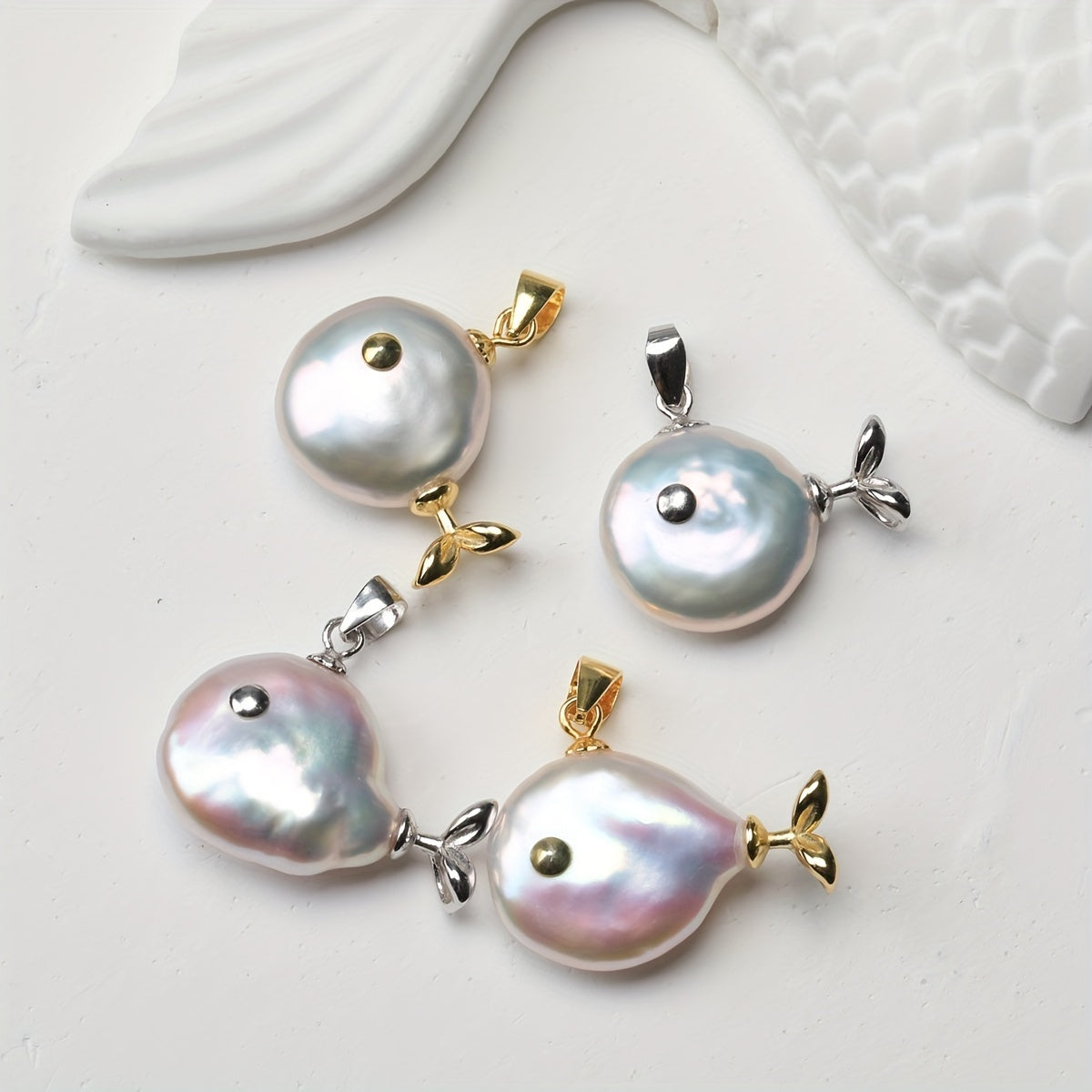 Handmade Baroque Freshwater Pearl Fish Pendant - S925 Sterling Silver, Adorable Nautical Theme, Perfect for Daily Wear and Gifting, No Batteries Needed