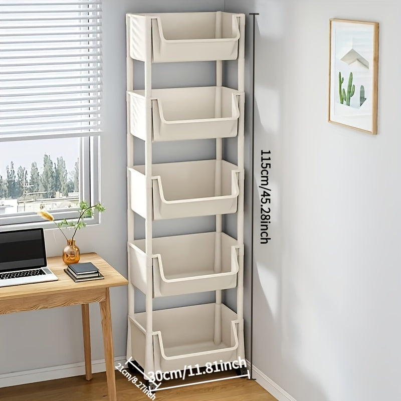 Versatile White Plastic Organizer Rack with Wheels - No Assembly Required! Perfect for Kitchen, Bathroom, and Home Storage - Ideal for Books, Snacks, and Household Items