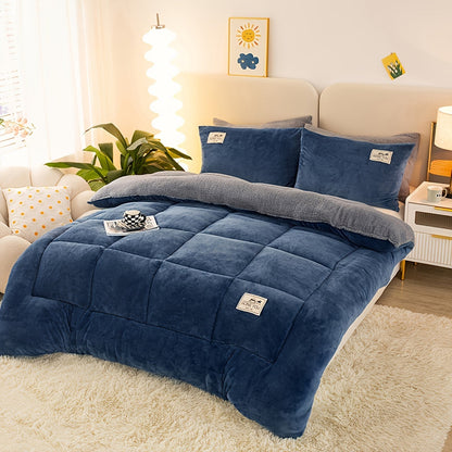 1-piece Industrial Style Sherpa Fleece Quilted Comforter, Luxurious Bedding Featuring Plush Waffle Grid Texture, Perfect for Creating a Cozy and Warm Bedroom Ambiance