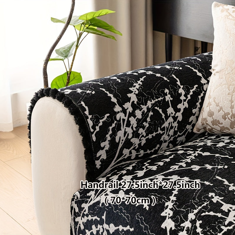 Chenille Jacquard Sofa Cover with Non-slip and Anti Cat Scratch features, suitable for all seasons. Perfect for protecting your furniture in any room.