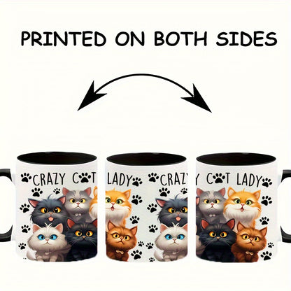 11oz Crazy Cat Lady Ceramic Coffee Mug, Insulated & Microwave Safe, Adorable Cartoon Cats Design - Perfect Gift for Cat Lovers, Family & Friends. Ideal for Birthdays, Holidays & More.