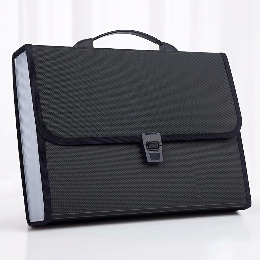 Waterproof A4 Accordion File Organizer with 13 Pockets for Students and Professionals, available in Blue and Black.