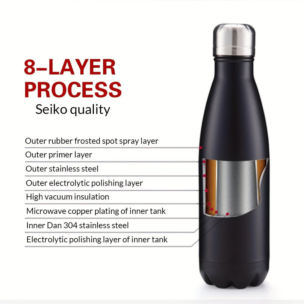 Customized stainless steel water bottle, 17oz, leak-proof, BPA-free, oval shape, insulated for gym, office, and outdoor use, hand wash recommended.