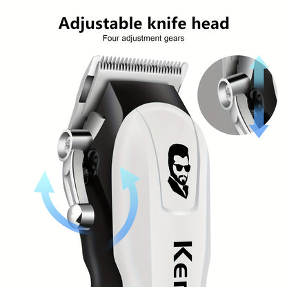 Kemei Electric Hair Clipper with LED LCD, Rechargeable, 6-inch Trimmer, Portable Carving Oil Clippers, Lithium Battery, Includes Limit Comb, for Home & Car Use